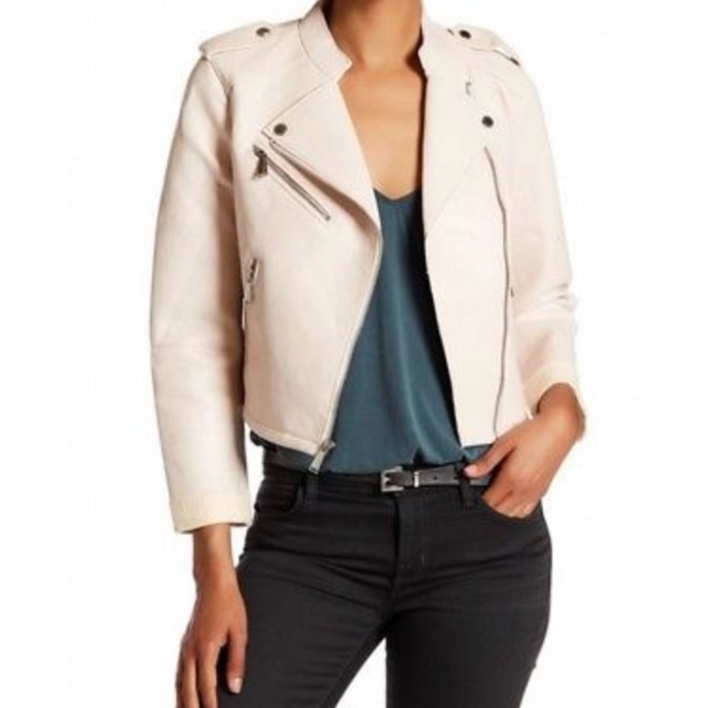 BCBG baby pink motorcycle jacket faux leather moto